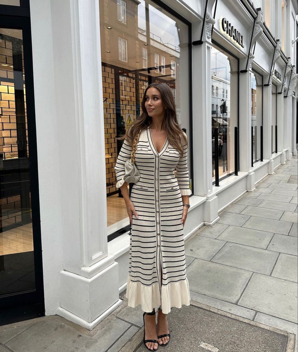 فستان ساندرو بيجي مخطط ردن طويل