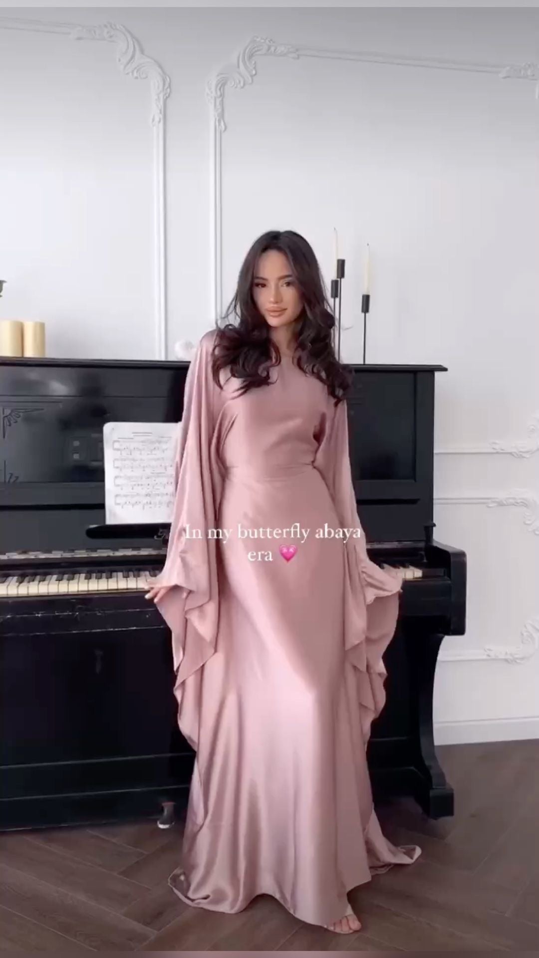 دراعة ستن حرير ستايل فراشة وردي