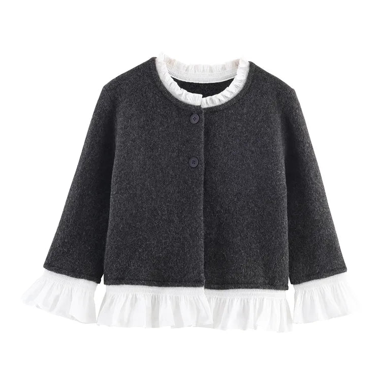 جاكيت أنيق بتفاصيل كشكش من زارا لون رصاصي