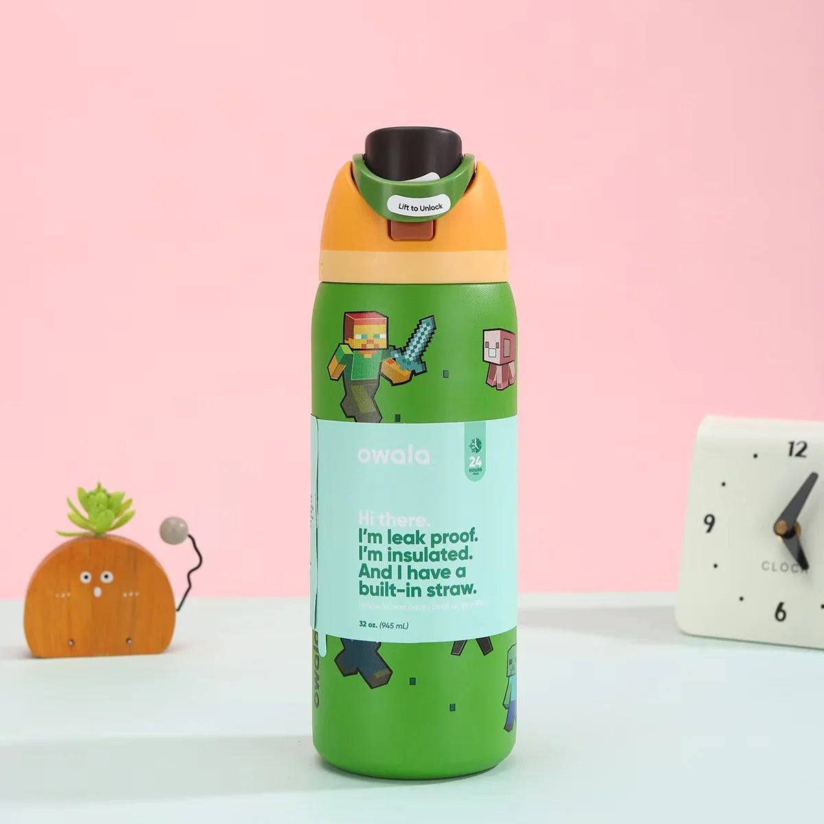 مج أولا حراري مع شفاط – لون أخضر برسومات كيوت